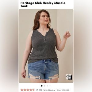 COPY - Torrid Heritage Slub Henley Muscle Tank top. Gray. Size 2X (18-20).